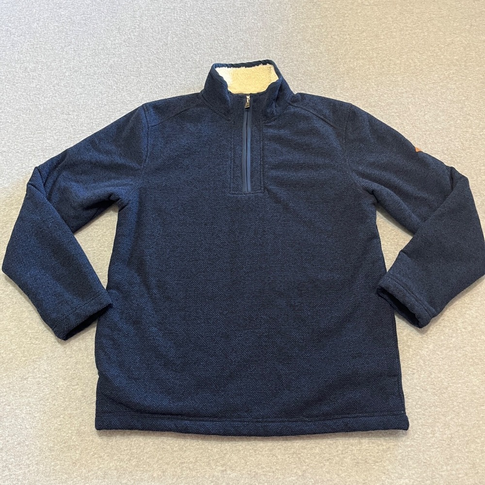 Orvis Sweater Mens Medium Blue Pullover 1/4 Zip Shepra Lined Long Sleeve Outdoor